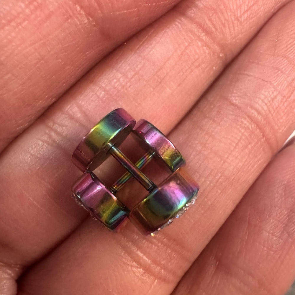 2pcs Rainbow Screw in Studs Earrings Dumbbell Jewelry Stainless Punk Rock (NWOT) - Picture 3 of 6